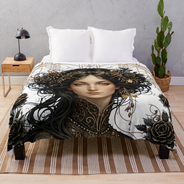 Item preview, Black Rose Gothic Art Nouveau Woman | Dark Academia Fantasy Portrait | Elegant Floral Victorian Wall Art | Gold Filigree Aesthetic designed and sold by A-T-H.