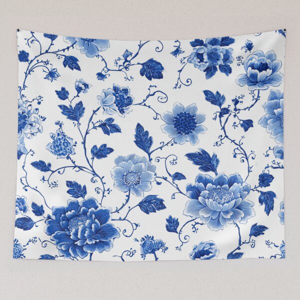 Item preview, Blue White Porcelain Floral Chinoiserie Seamless Botanical Pattern designed and sold by GrinGalore.