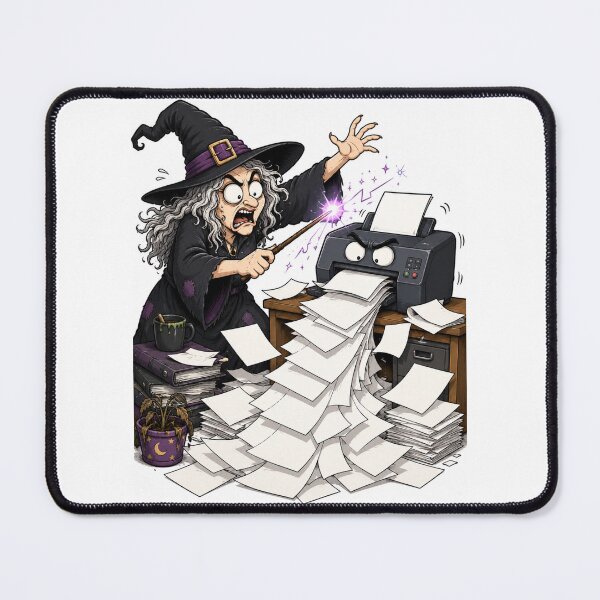 Item preview, Angry Witch vs Evil Printer Funny Office Chaos Cartoon designed and sold by ComedyInkFactor.