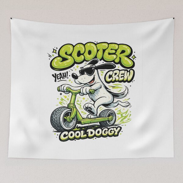 Item preview, Cool Doggy Riding Scooter Crew Cute Cartoon Dog Sunglasses Streetwear Graphic designed and sold by DesignArtist.ia.