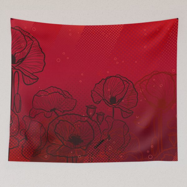 Item preview, Red Poppy Flowers Botanical Line Art designed and sold by chaaval.