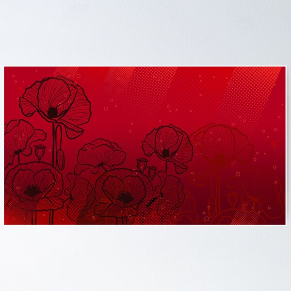 Item preview, Red Poppy Flowers Botanical Line Art designed and sold by chaaval.
