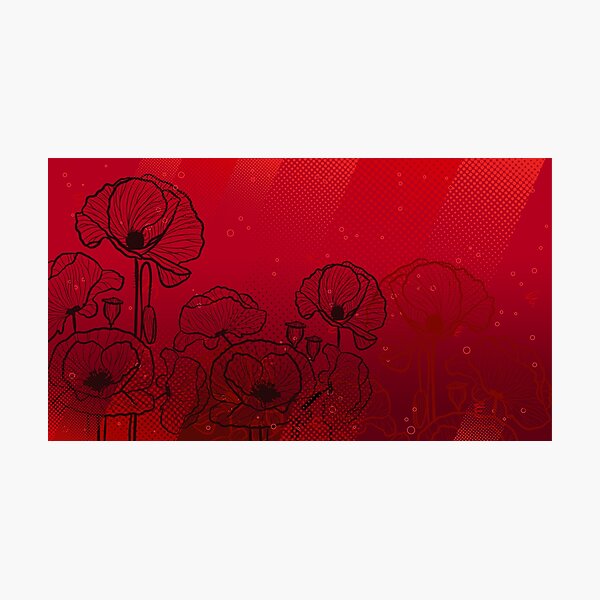 Item preview, Red Poppy Flowers Botanical Line Art designed and sold by chaaval.