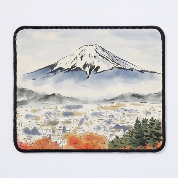 Item preview, Sumi-e Mount Fuji Autumn Landscape Art designed and sold by conohitoAI-ArtGallery.