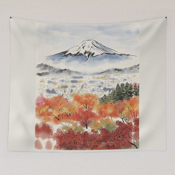 Item preview, Sumi-e Mount Fuji Autumn Landscape Art designed and sold by conohitoAI-ArtGallery.