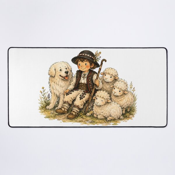 Item preview, Mountain Shepherd with Sheep and Herding Dog – Traditional Mountain Illustration designed and sold by Buli89.