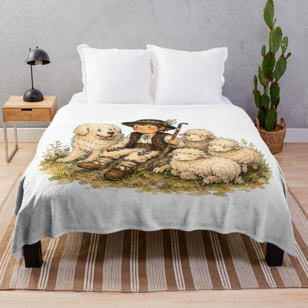 Item preview, Mountain Shepherd with Sheep and Herding Dog – Traditional Mountain Illustration designed and sold by Buli89.
