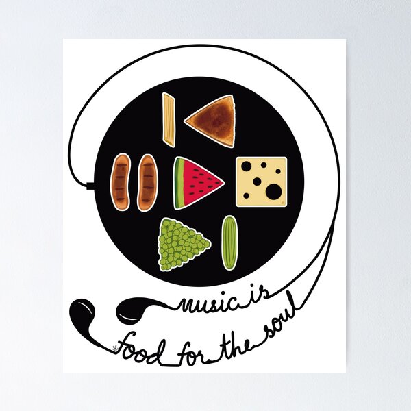 Item preview, Simple Stylized Music Player with Food Icons, Earphones and Text designed and sold by ChantellaGF.