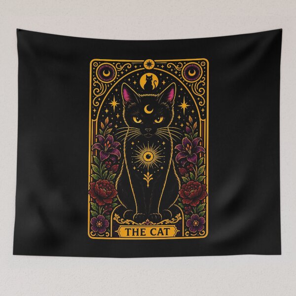 Item preview, Mystical black cat with flowers and celestial elements halloween designed and sold by rafaeltto.
