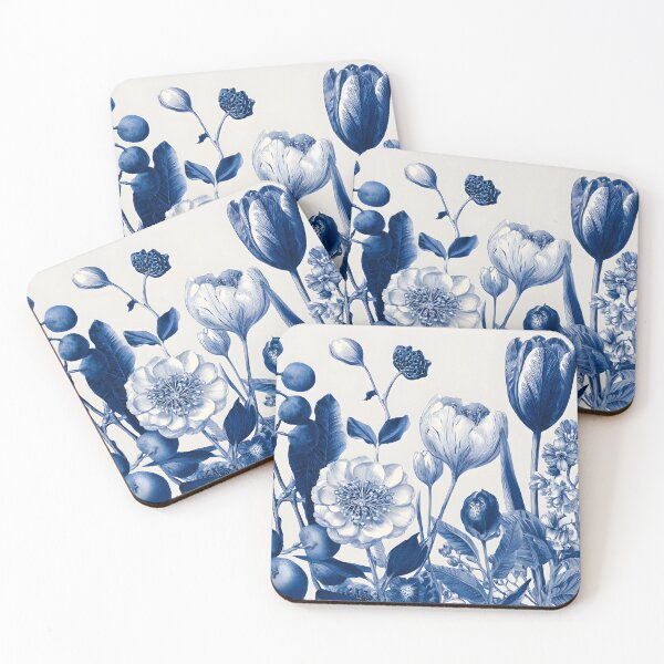 Item preview, Blue White Delft Botanical Vintage Floral Garden Illustration Print designed and sold by GrinGalore.