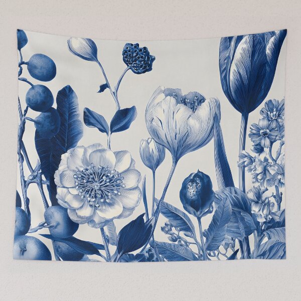 Item preview, Blue White Delft Botanical Vintage Floral Garden Illustration Print designed and sold by GrinGalore.
