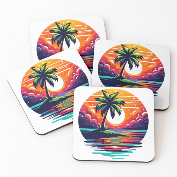 Item preview, Retro Tropical Palm Tree Sunset | Island Paradise Vaporwave Art designed and sold by Awarrie.