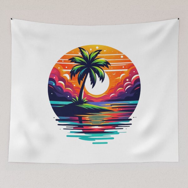 Item preview, Retro Tropical Palm Tree Sunset | Island Paradise Vaporwave Art designed and sold by Awarrie.