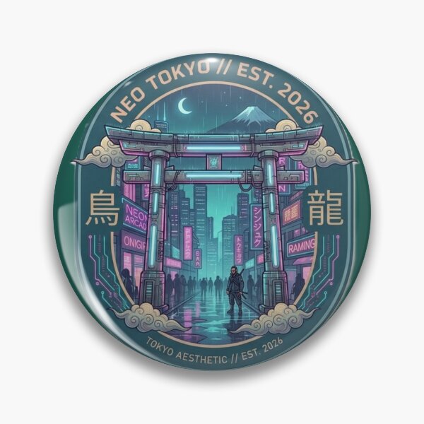 Item preview, Cyberpunk Torii Gate – Neon Shinjuku Rain Emblem designed and sold by Surviving Monday Club.