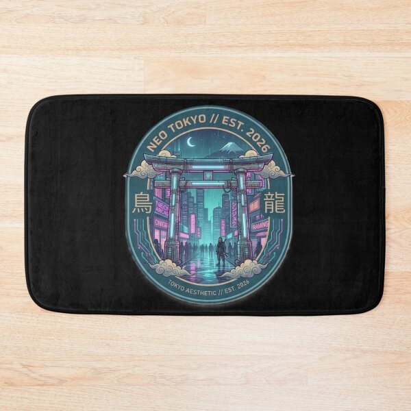 Item preview, Cyberpunk Torii Gate – Neon Shinjuku Rain Emblem designed and sold by Surviving Monday Club.