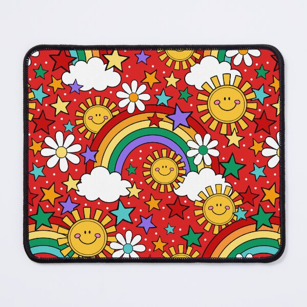 Item preview, Happy Face Sunshine and Rainbows in Red designed and sold by KrisInStitches.