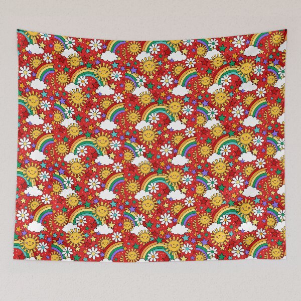 Item preview, Happy Face Sunshine and Rainbows in Red designed and sold by KrisInStitches.