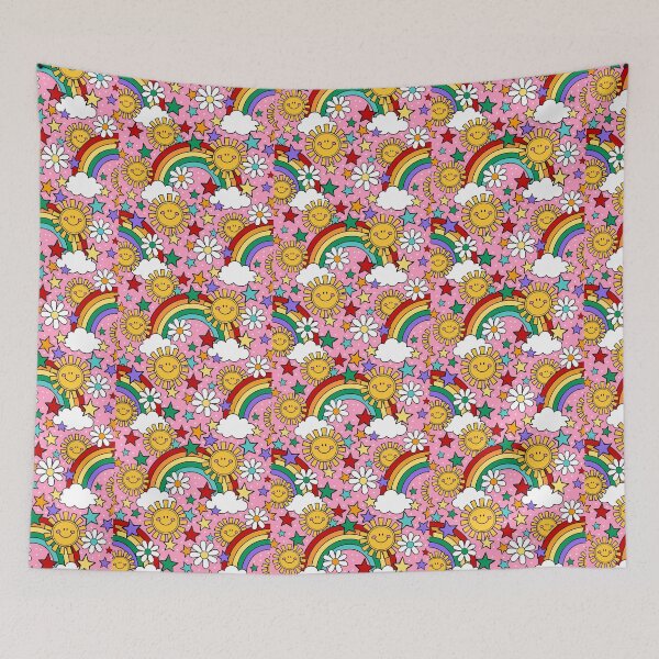 Item preview, Happy Face Sunshine and Rainbows in Pink designed and sold by KrisInStitches.