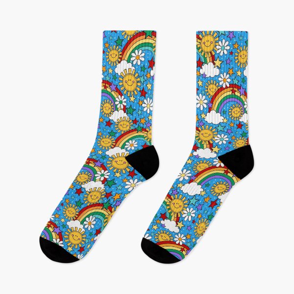 Item preview, Happy Face Sunshine and Rainbows in Blue designed and sold by KrisInStitches.