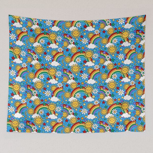 Item preview, Happy Face Sunshine and Rainbows in Blue designed and sold by KrisInStitches.