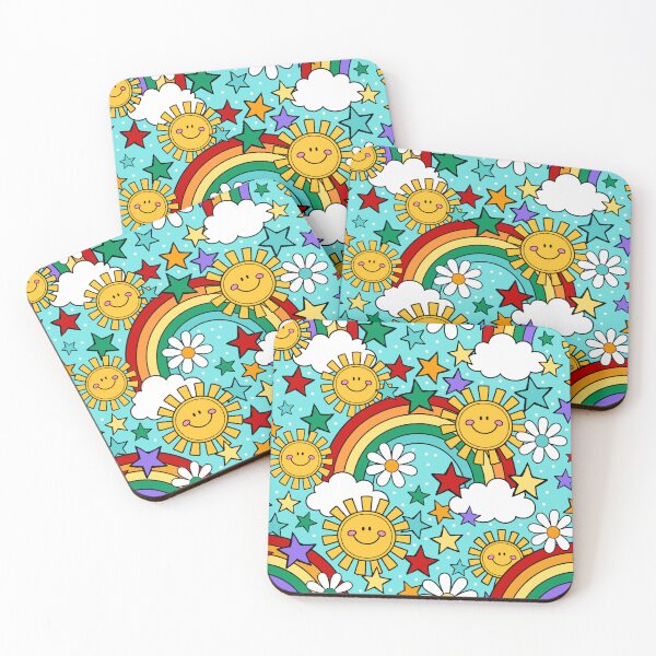Item preview, Happy Face Sunshine and Rainbows in Aqua Blue designed and sold by KrisInStitches.