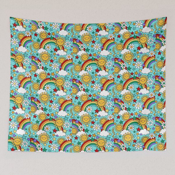 Item preview, Happy Face Sunshine and Rainbows in Aqua Blue designed and sold by KrisInStitches.