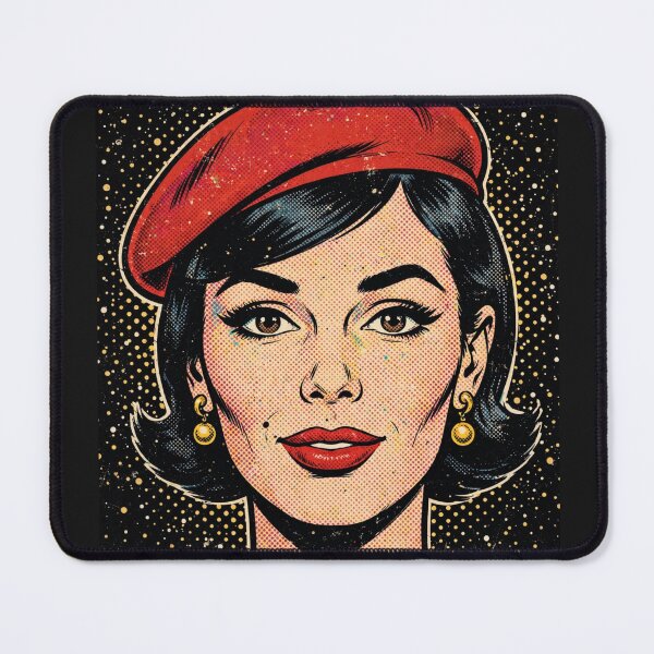 Item preview, Brunette Woman Red Beret Black Gold Pop Art Portrait designed and sold by MAISON SYLVIE.
