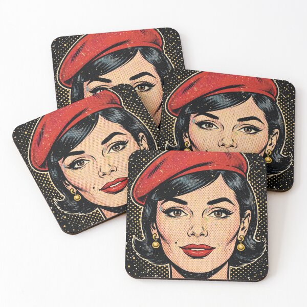 Item preview, Brunette Woman Red Beret Black Gold Pop Art Portrait designed and sold by MAISON SYLVIE.