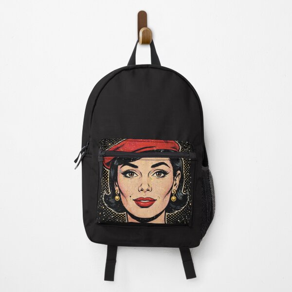 Item preview, Brunette Woman Red Beret Black Gold Pop Art Portrait designed and sold by MAISON SYLVIE.