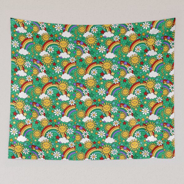 Item preview, Happy Face Sunshine and Rainbows in Green designed and sold by KrisInStitches.