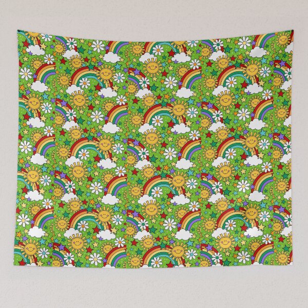 Item preview, Happy Face Sunshine and Rainbows in Lime Green designed and sold by KrisInStitches.