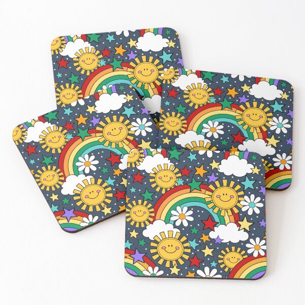 Item preview, Happy Face Sunshine and Rainbows in Navy designed and sold by KrisInStitches.