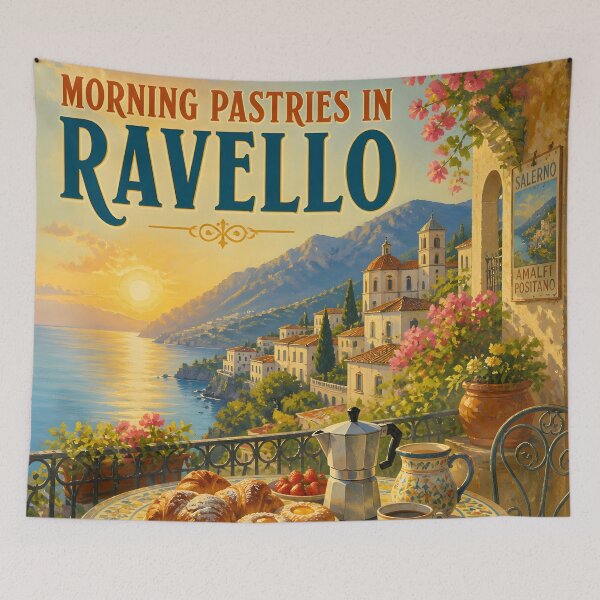 Item preview, Morning Pastries in Ravello, Italy: Scenic-Style Painterly Travel Poster designed and sold by LSVart.
