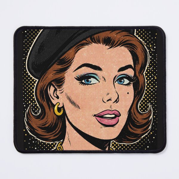 Item preview, Brunette Woman Black Beret Gold Pop Art Portrait designed and sold by MAISON SYLVIE.