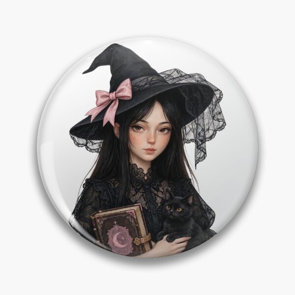 Item preview, Coquette Witch with Black Cat and Spellbook - Pink Gothic Oil Painting designed and sold by AtlantiqArt.