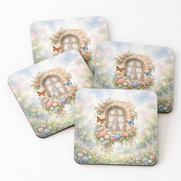 Item preview, Cottagecore Watercolor Flower Window & Butterfly Sticker designed and sold by Pure Craft.