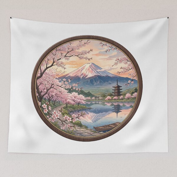 Item preview, Mount Fuji Cherry Blossom Spring - Japanese Watercolor Frame designed and sold by Visual Chillout by GP .