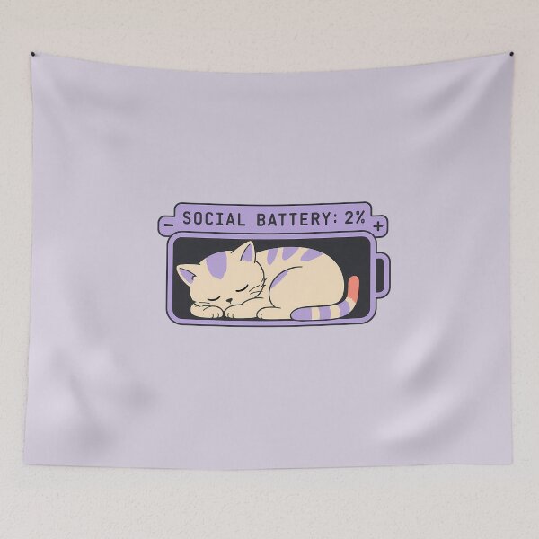Item preview, Social Battery 2 Percent Cute Sleeping Cat Introvert designed and sold by SVox.