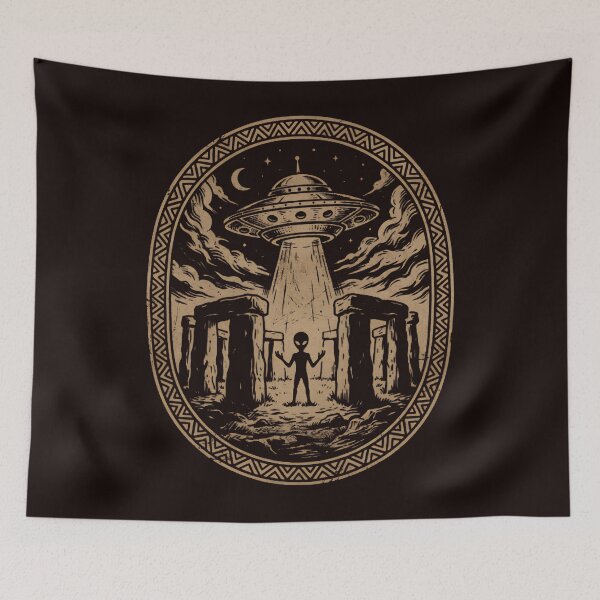 Item preview, Alien UFO Stonehenge Vintage Style Space History Hunting designed and sold by w66aboo.