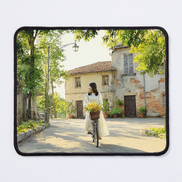 Item preview, Summer Stroll in an Italian Village — Vintage Bicycle Art designed and sold by Banal25.