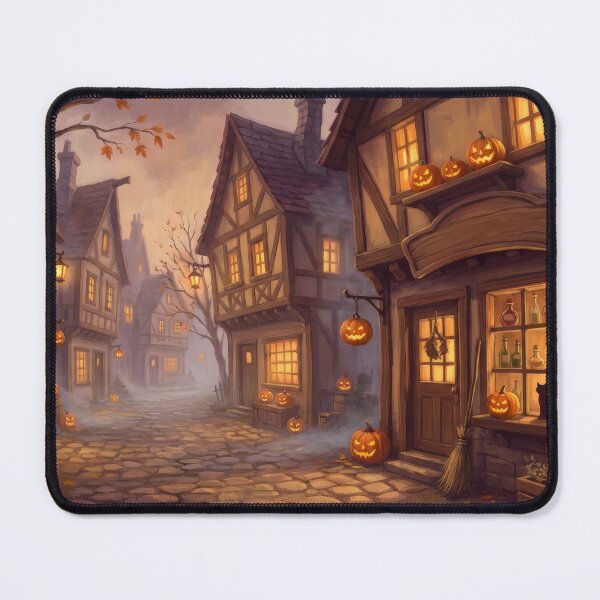 Item preview, Pumpkin Lane: Halloween Village at Dusk designed and sold by RedPeaStudio.
