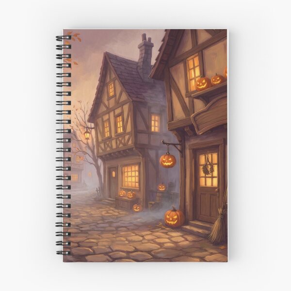 Item preview, Pumpkin Lane: Halloween Village at Dusk designed and sold by RedPeaStudio.