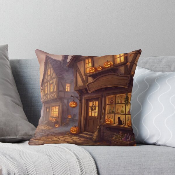 Item preview, Pumpkin Lane: Halloween Village at Dusk designed and sold by RedPeaStudio.