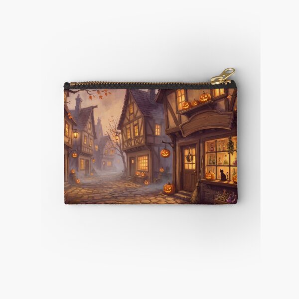 Item preview, Pumpkin Lane: Halloween Village at Dusk designed and sold by RedPeaStudio.