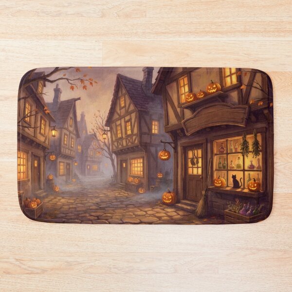 Item preview, Pumpkin Lane: Halloween Village at Dusk designed and sold by RedPeaStudio.