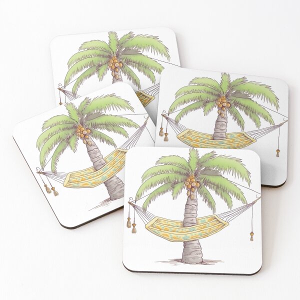 Item preview, Tropical Palm Tree with Hammock | Relaxing Island Paradise Beach Illustration designed and sold by Awarrie.