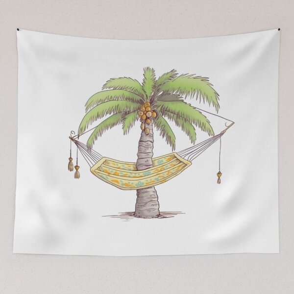 Item preview, Tropical Palm Tree with Hammock | Relaxing Island Paradise Beach Illustration designed and sold by Awarrie.