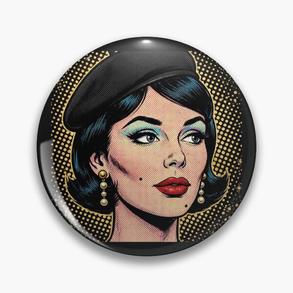 Item preview, Black Hair Woman Black Beret Gold Starry Pop Art Portrait designed and sold by MAISON SYLVIE.