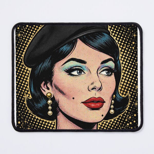 Item preview, Black Hair Woman Black Beret Gold Starry Pop Art Portrait designed and sold by MAISON SYLVIE.