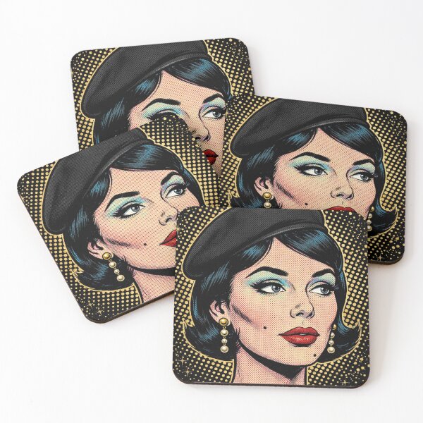 Item preview, Black Hair Woman Black Beret Gold Starry Pop Art Portrait designed and sold by MAISON SYLVIE.